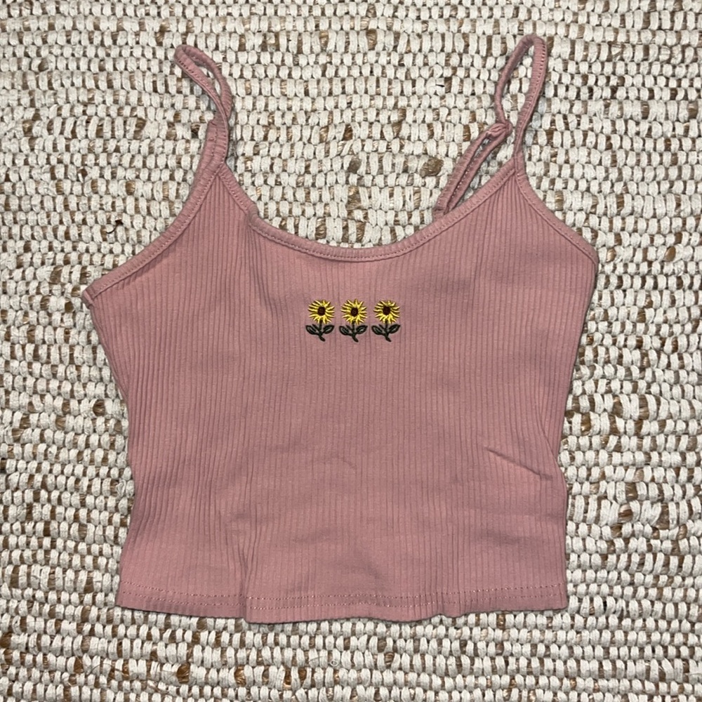 Sunflower Embroidered Rib-Knit Cami Top